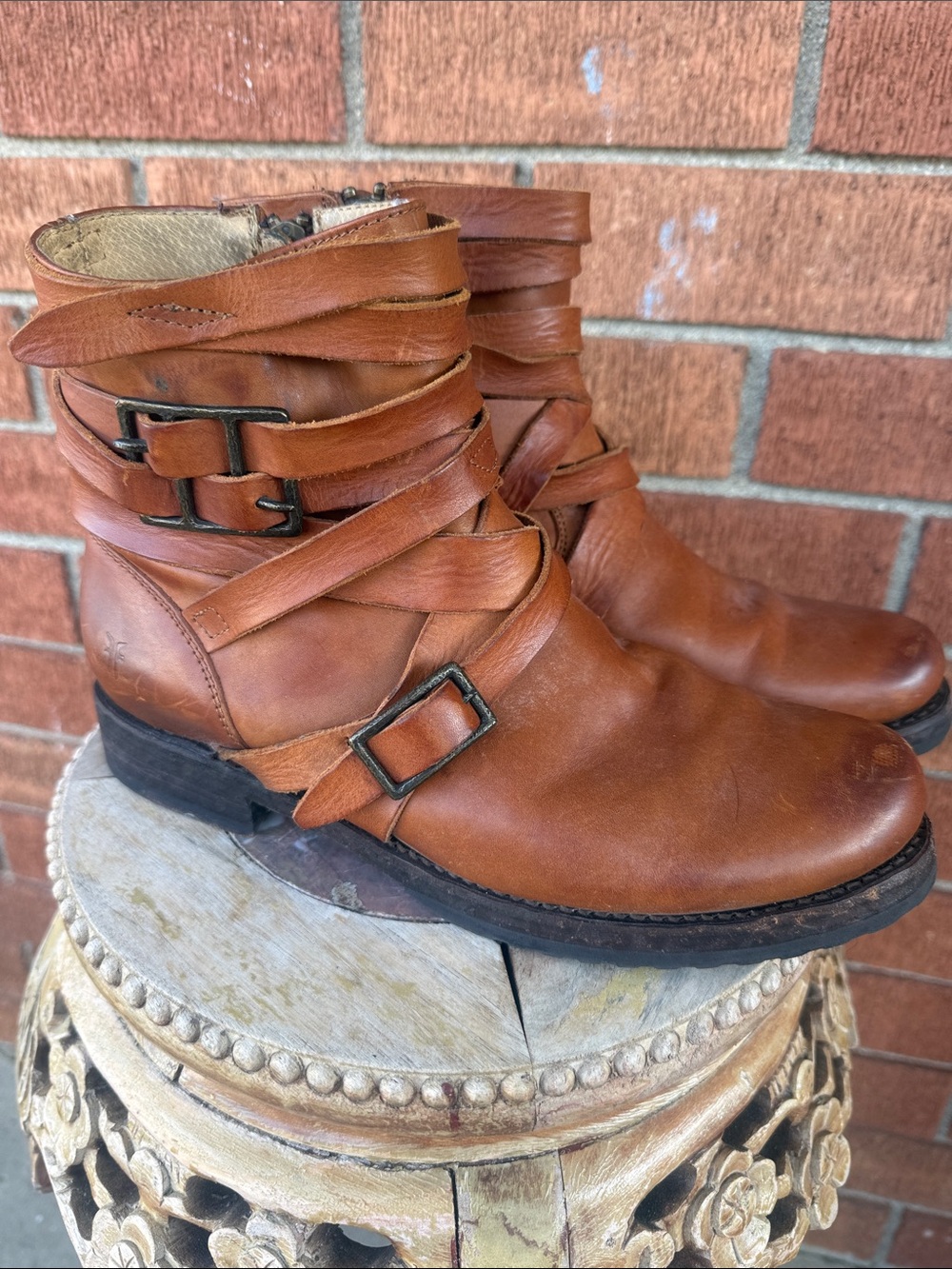 🤎🖤FRYE- Veronica Strappy Boots Western Boho Festival Booties 8.5🖤🤎